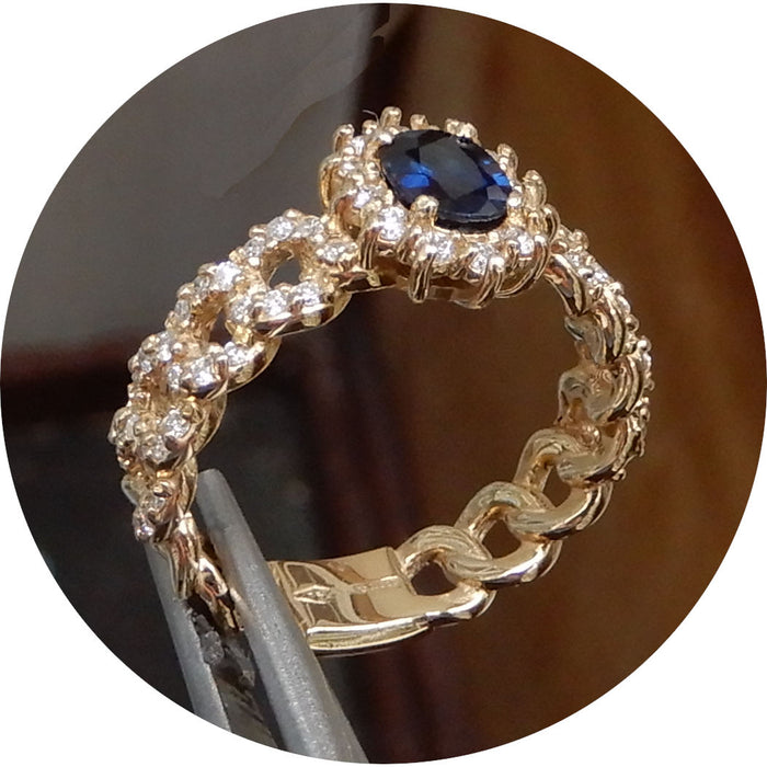 Ring, Gourmette, Saffier, Diamant, 18K