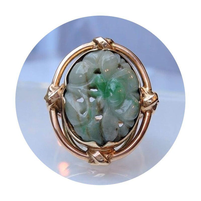 Ring, Jade, 14K Goud, Vintage