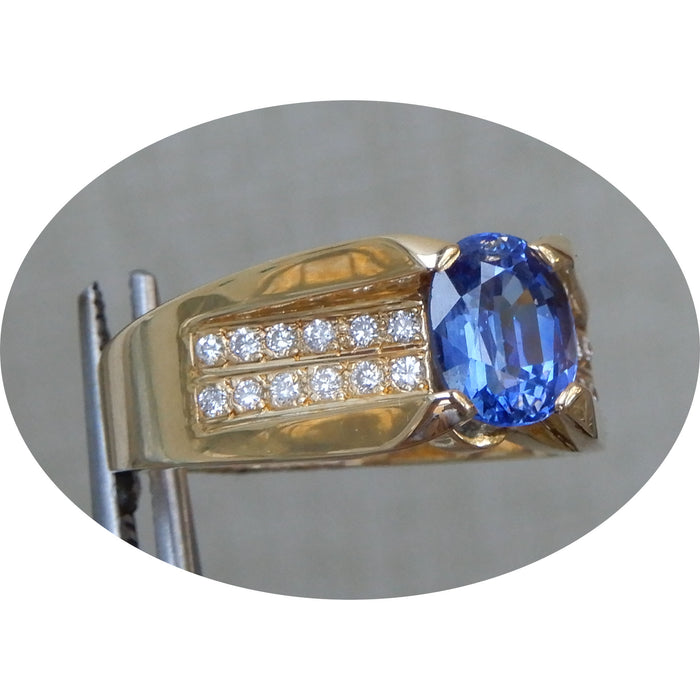 Ring, Saffier, Diamant, 18K Geelgoud