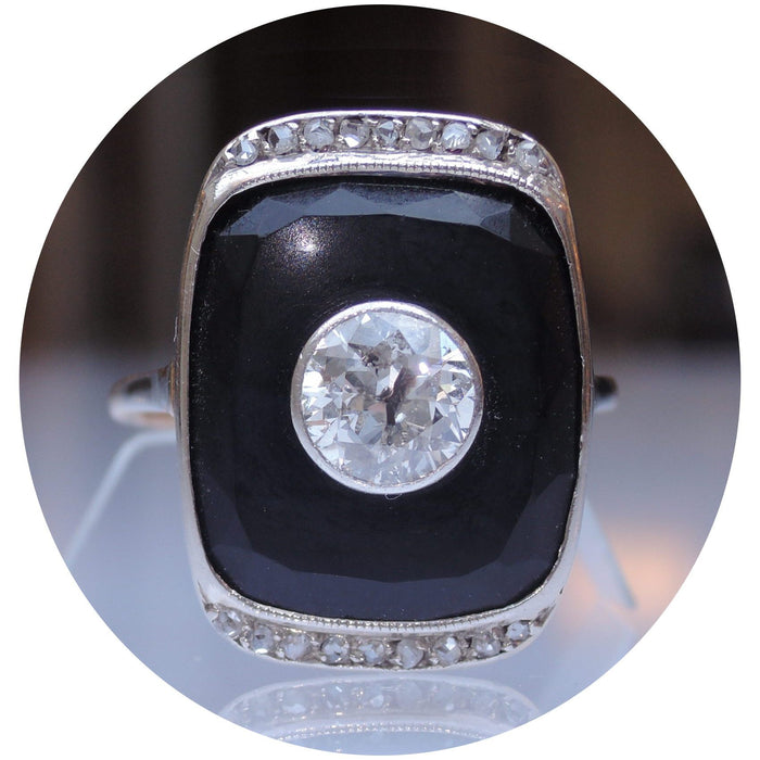 Ring, Diamant, Onyx, 14K, Vintage