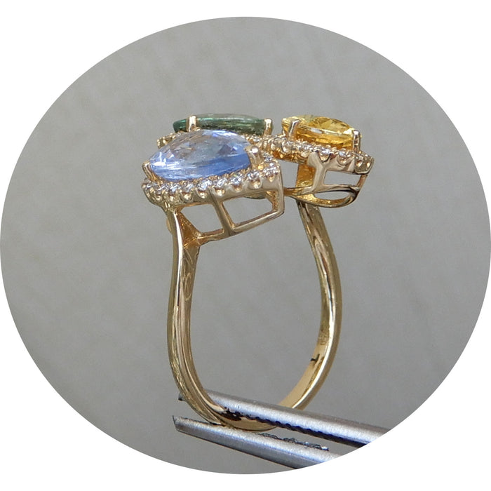 Ring, multicolor Saffier, Diamant, 18K