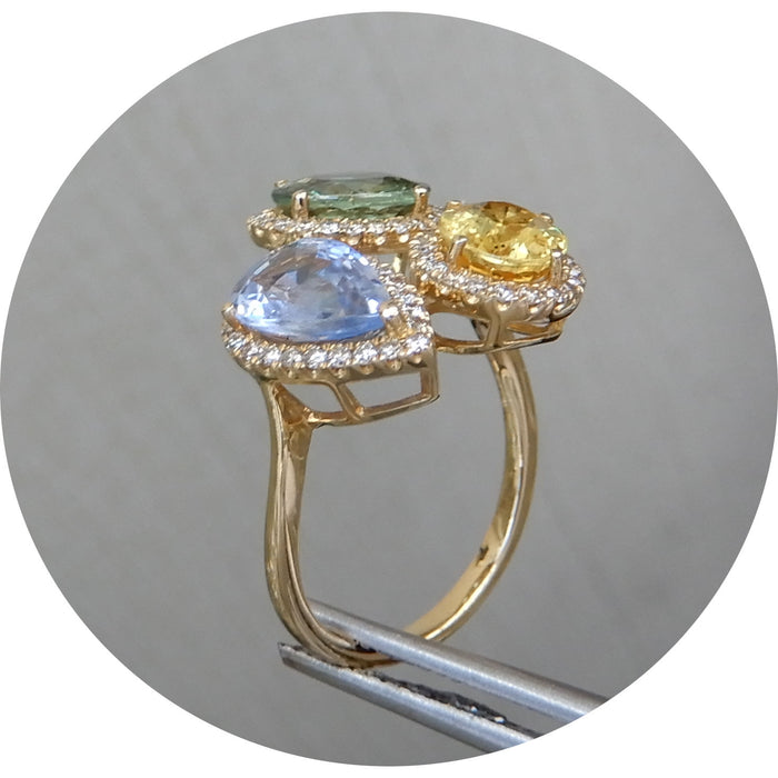 Ring, multicolor Saffier, Diamant, 18K