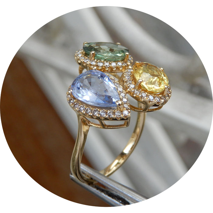 Ring, multicolor Saffier, Diamant, 18K