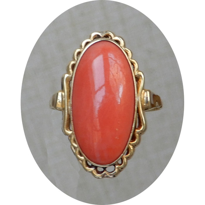 Ring, Koraal, Cabochon, 14K Goud