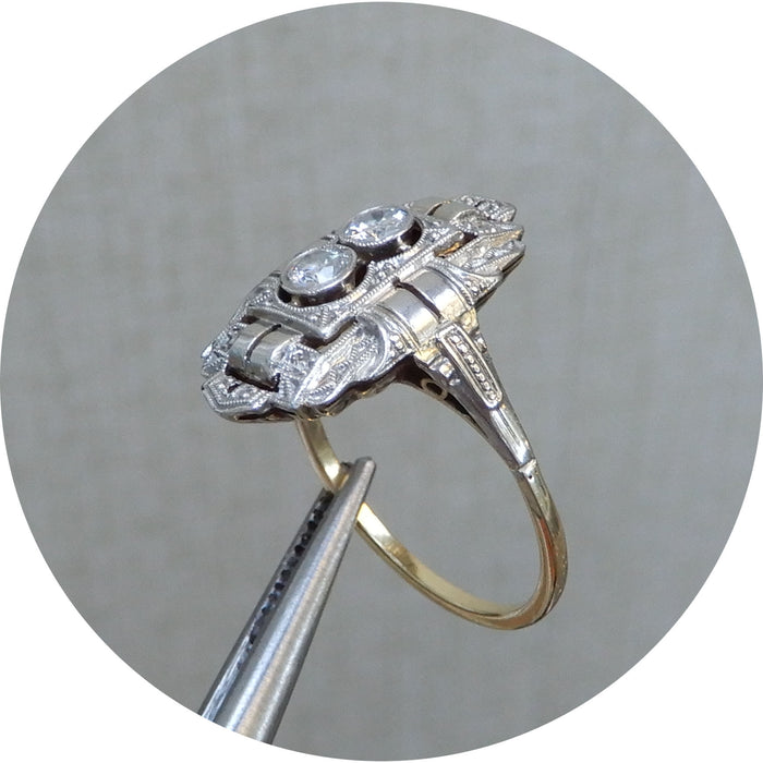 Ring, Diamant, Platina, 14K, Art Deco
