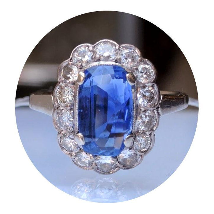 Ring, Saffier, Diamant, Diana, 14K Witgoud