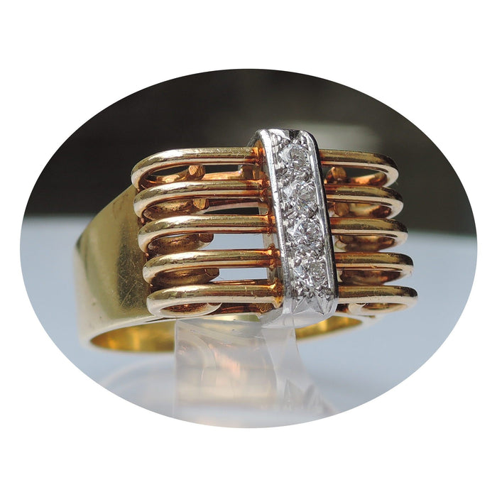 Ring, Diamant, Spijlen, 18K Tricolor Goud