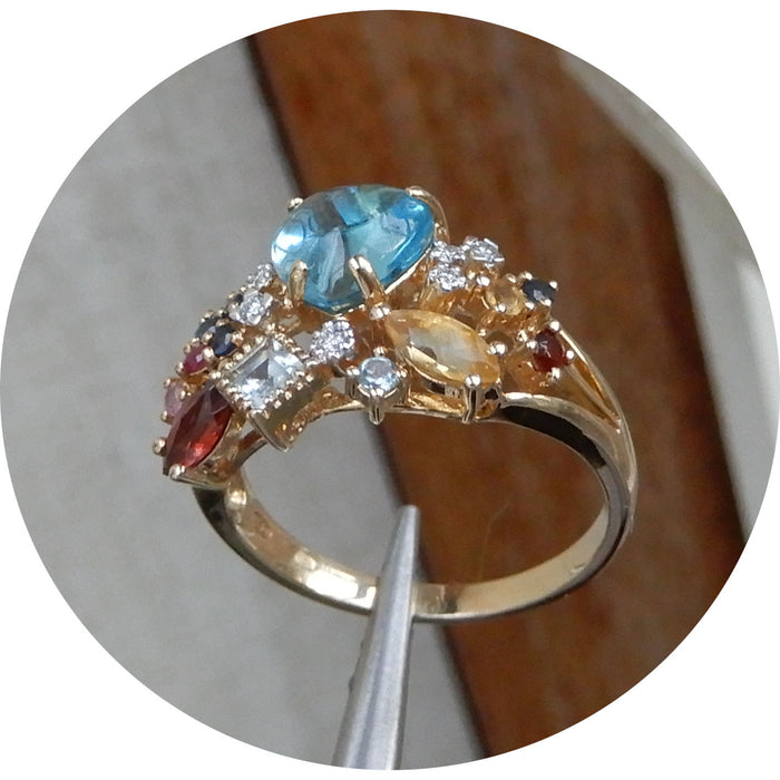 Ring, Topaas, Saffier, Diamant, Aquamarijn, 14K