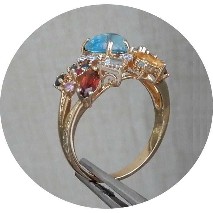 Ring, Topaas, Saffier, Diamant, Aquamarijn, 14K